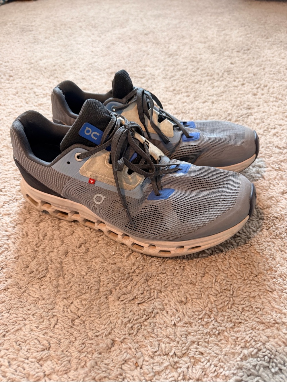 On Running Men's Cloudstratus Grey and Blue Athletic Running Shoes